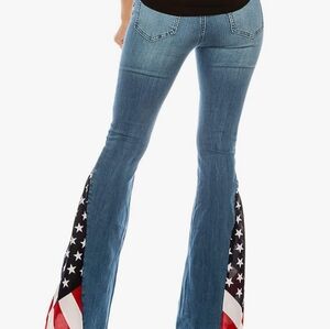 Women’s Ripped Flare Jeans Mid Waist American Flag Bell Bottom  Size Medium